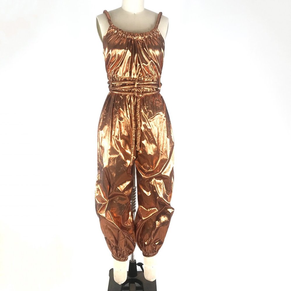 Metalized  drawstring  bronze jumpsuit .